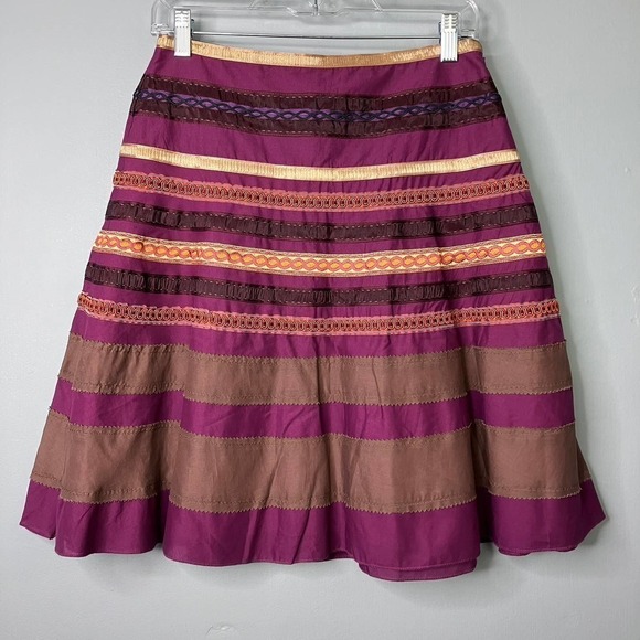THE Limited A-Line Ribbon Trim Striped Purple Gold Bohemian Skirt Women's Size 0 - Picture 5 of 15